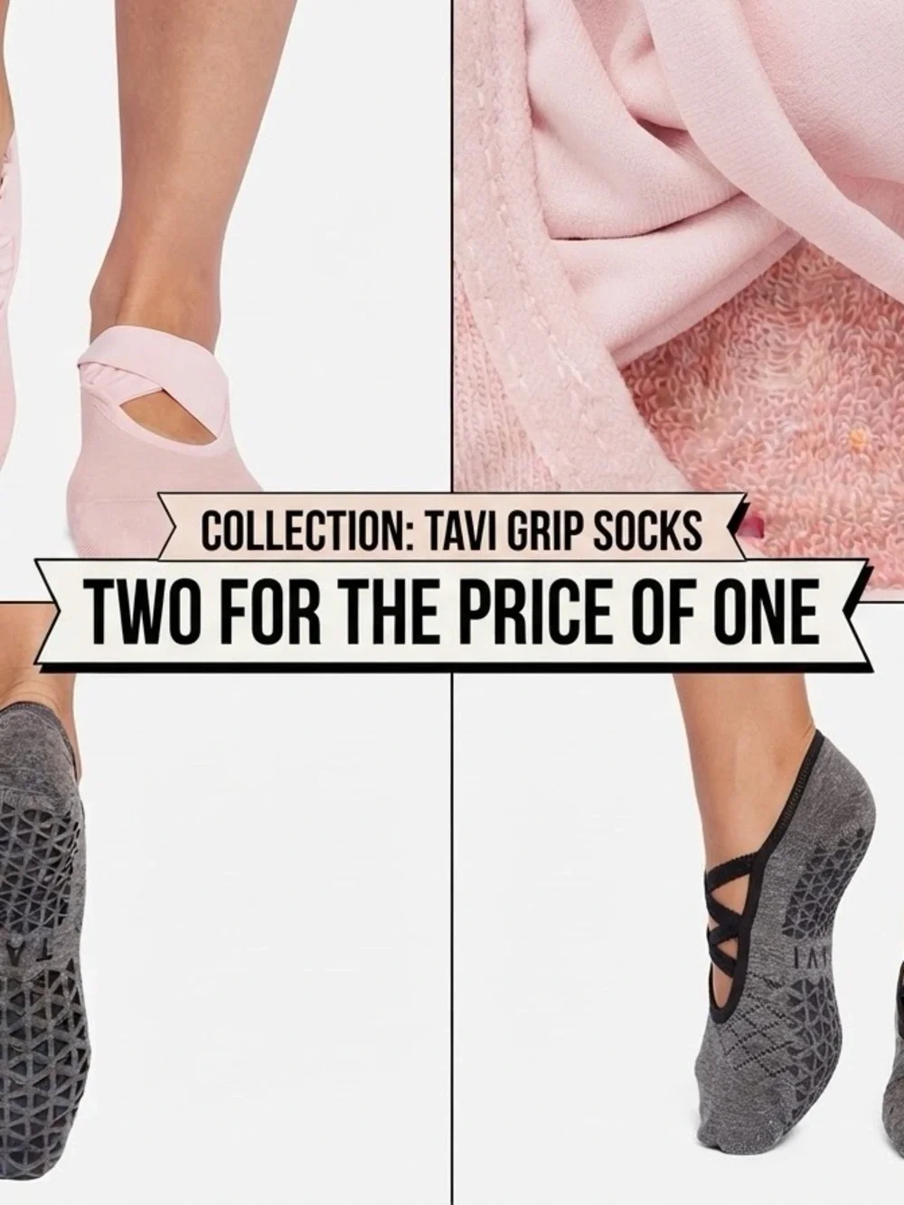 Tavi Grip Socks - Two-Pack (Pink & Gray) small nwt